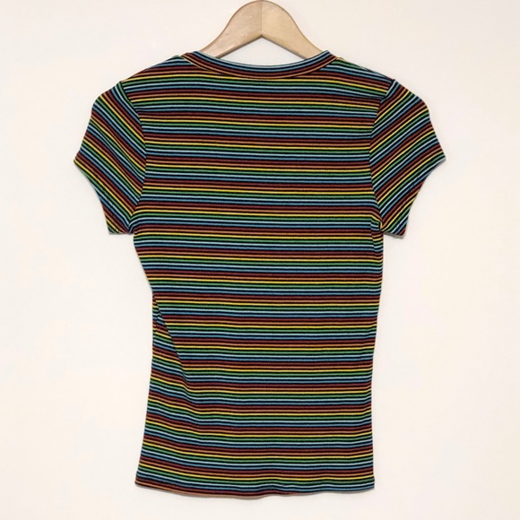 Fitted Rainbow Stripe Ribbed Tee - Picture 3 of 6